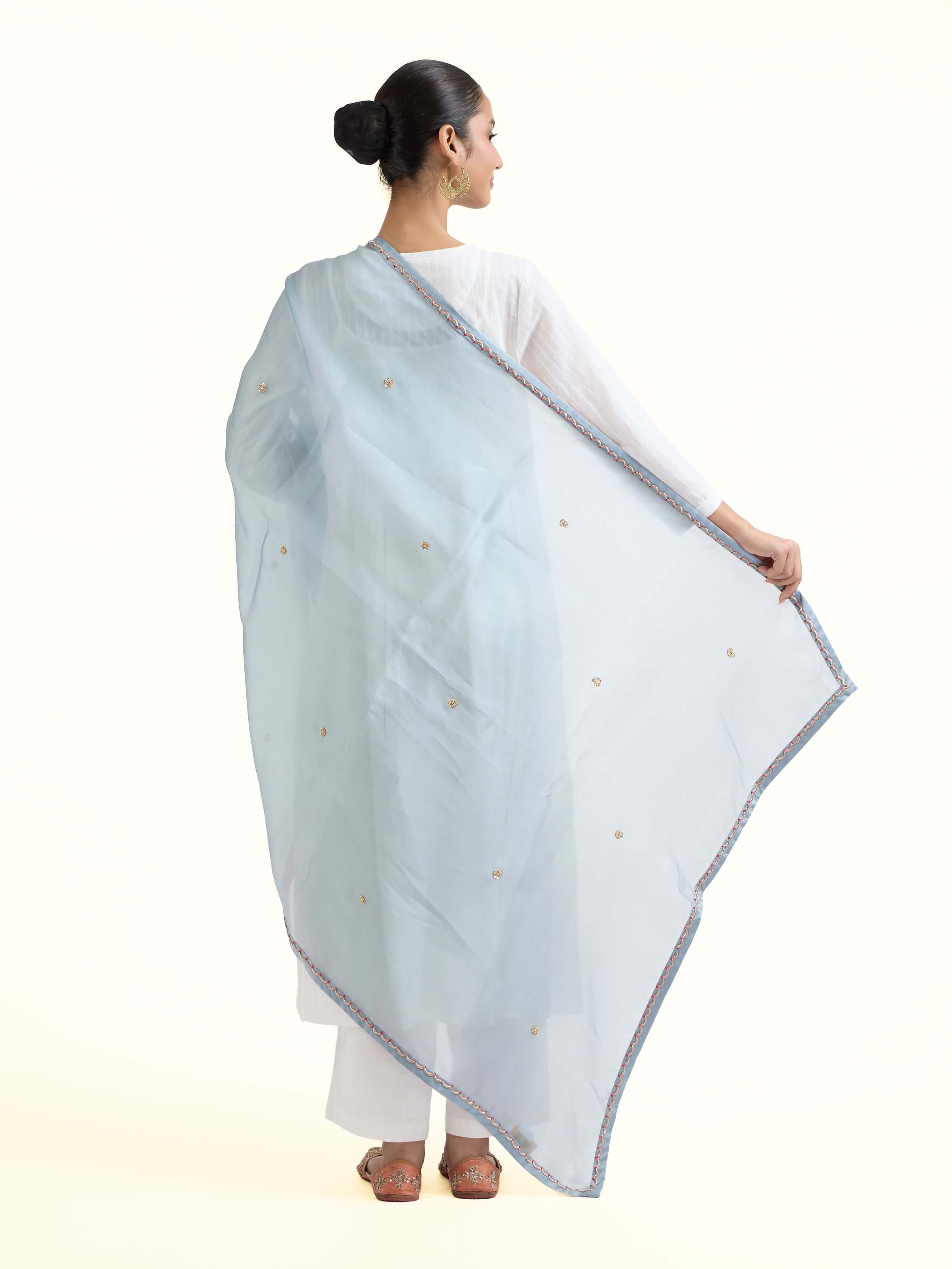 Powder Blue Zardozi Hand Embroidered Dupatta