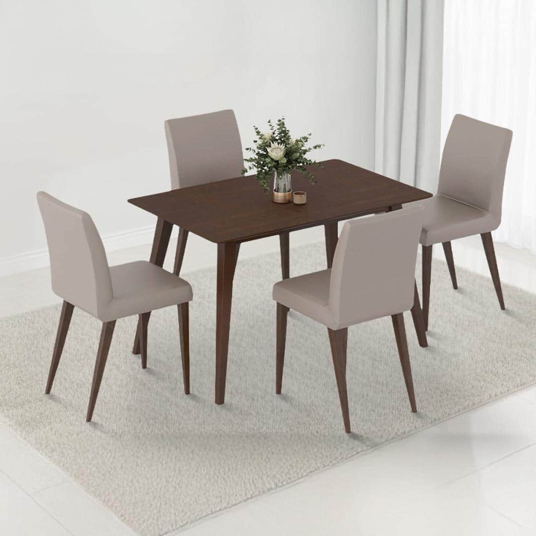 Lawson 4 Seater Dining Table (Finish : walnut) with set of 4 Persica Dining chairs