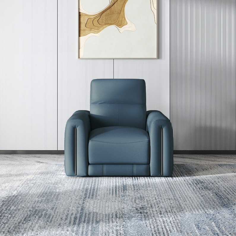 Linaro Leather One Seater Double Motor Recliner In Blue Colour