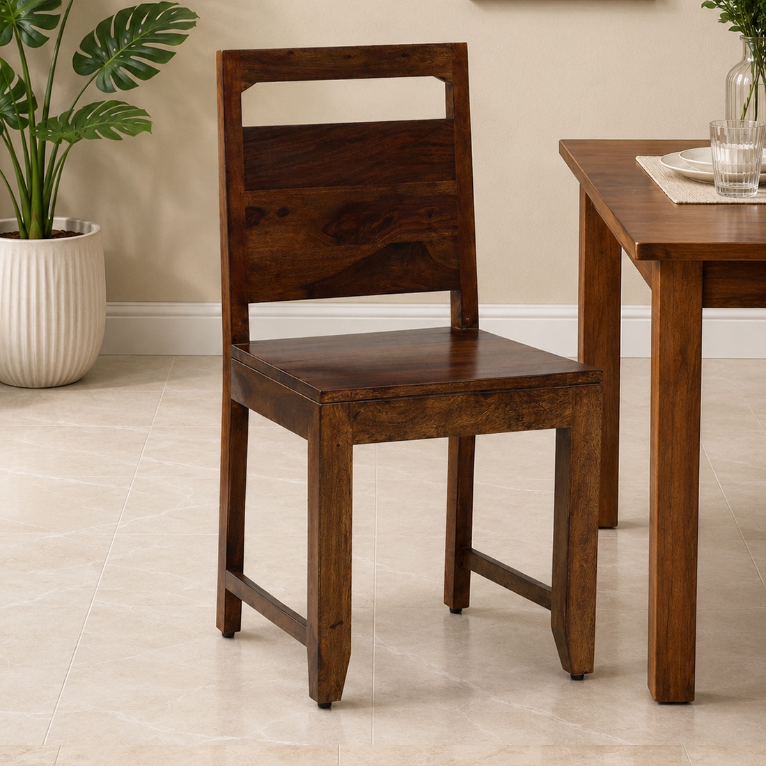 Gianni Solid Wood Dining Chair in Honey Finish - Set of 2 - Jyoti Impex