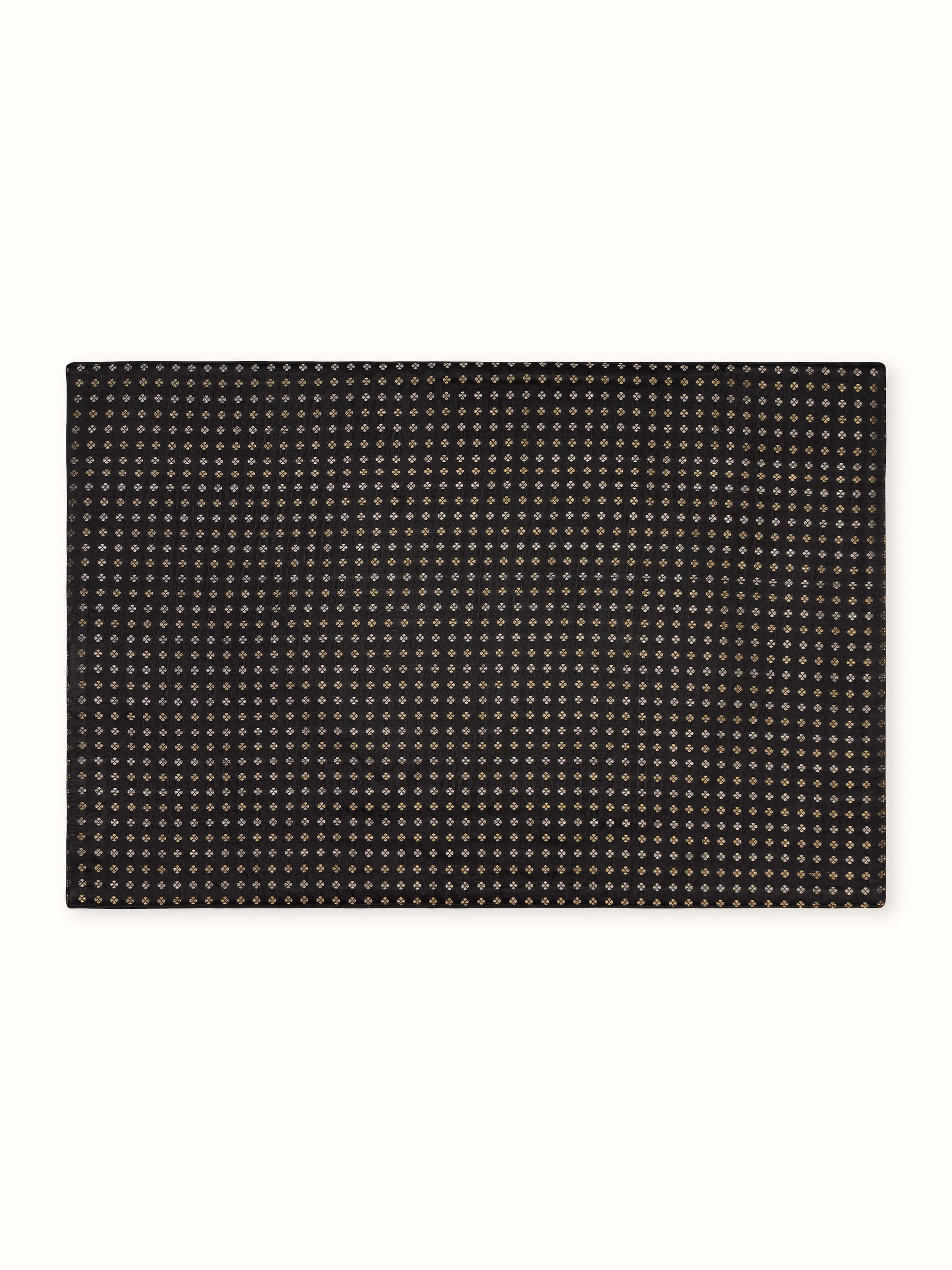 Full top view of Adil Black Silk Banarasi Table Mats set of 6, showcasing traditional brocade design.