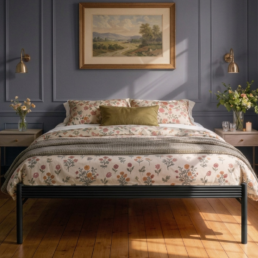 Pinner Metal Non Storage Queen Bed in Satin Black Finish - Original Bed Co.