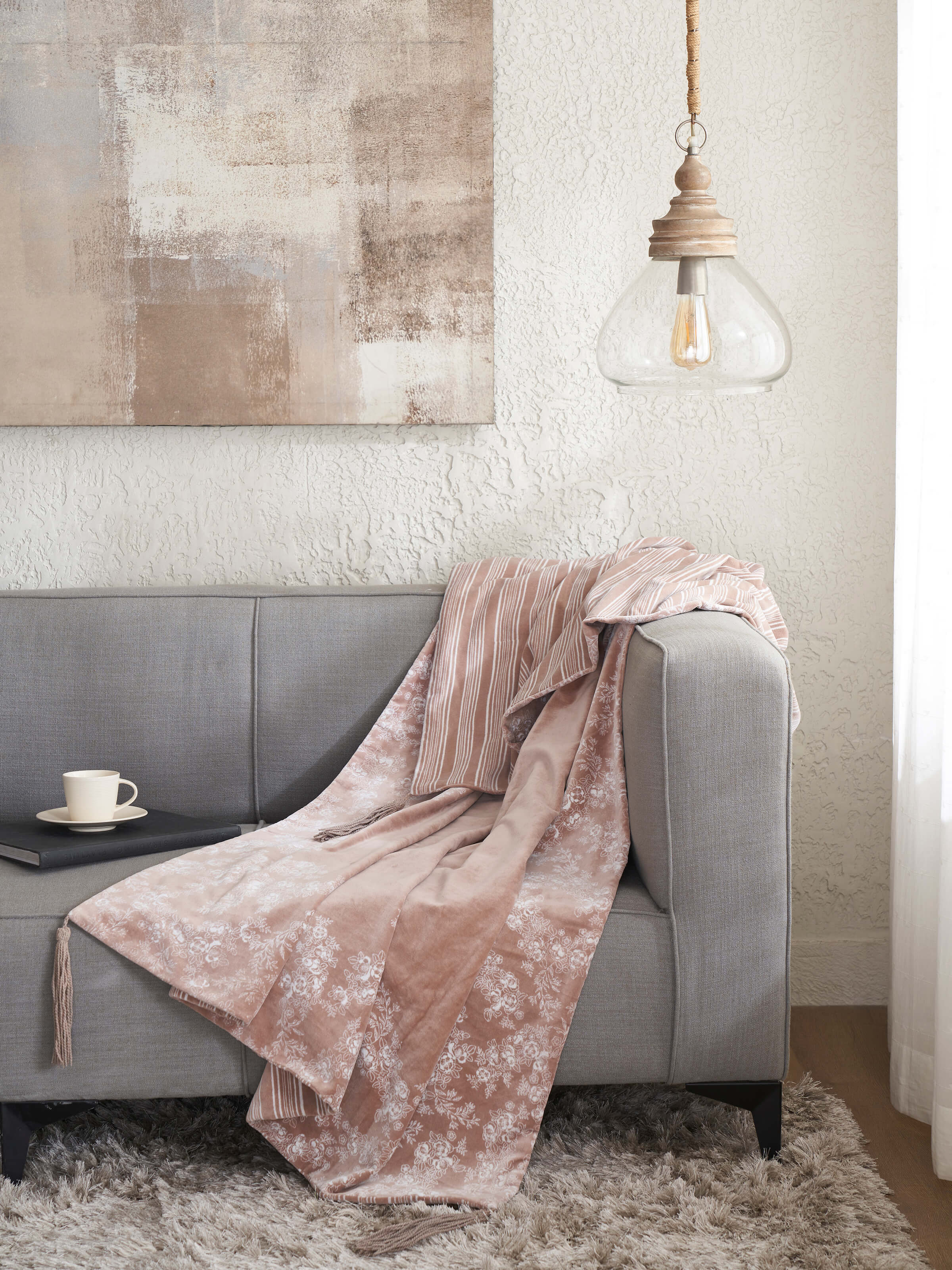 Shivranjini Handblock Printed Beige Floral Border Throw