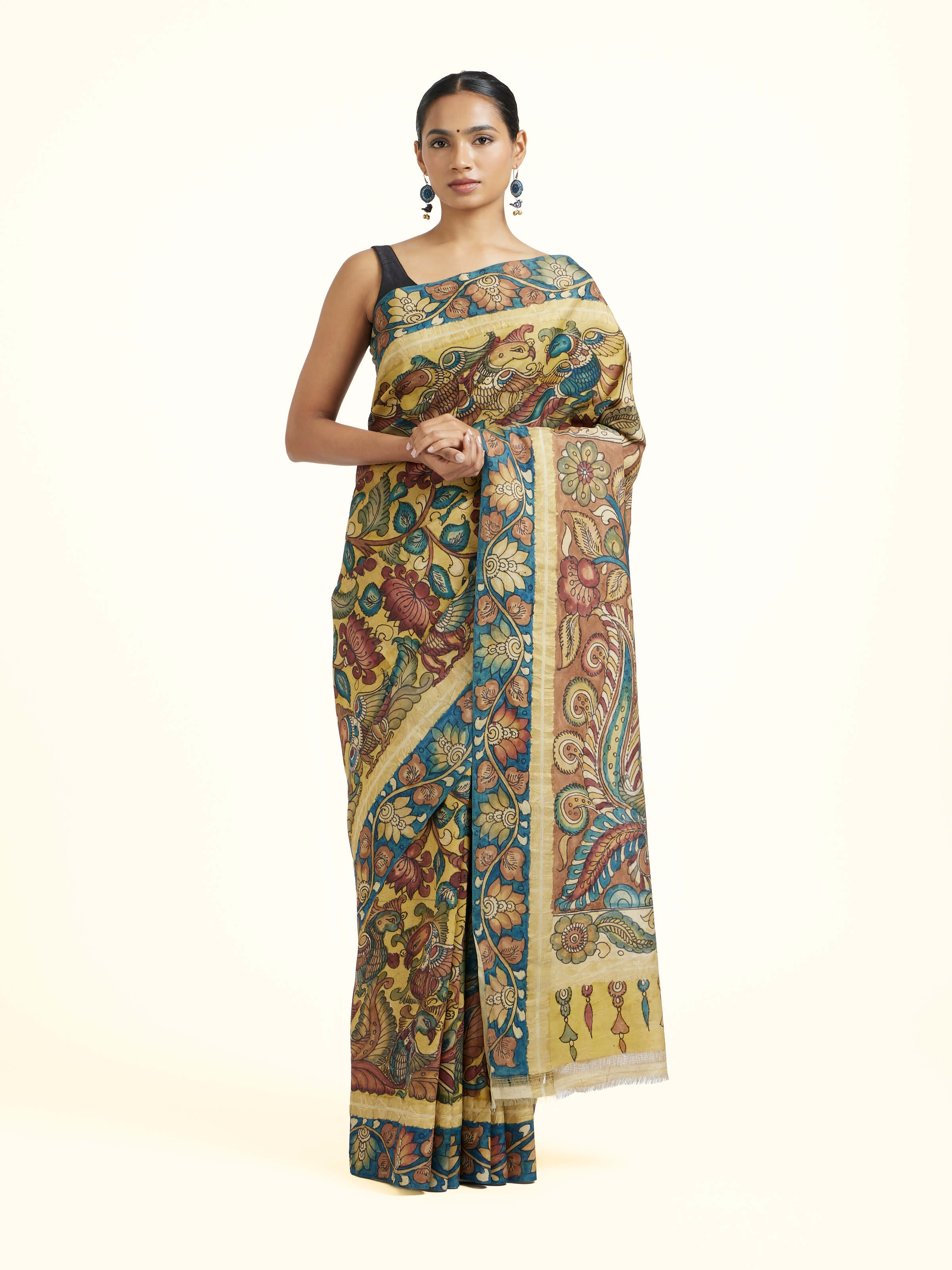 Multicolor Silk Kalamkari Handpainted Saree