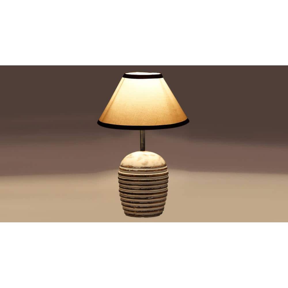 White & Black cotton with White Brushed Wood Table Lamp