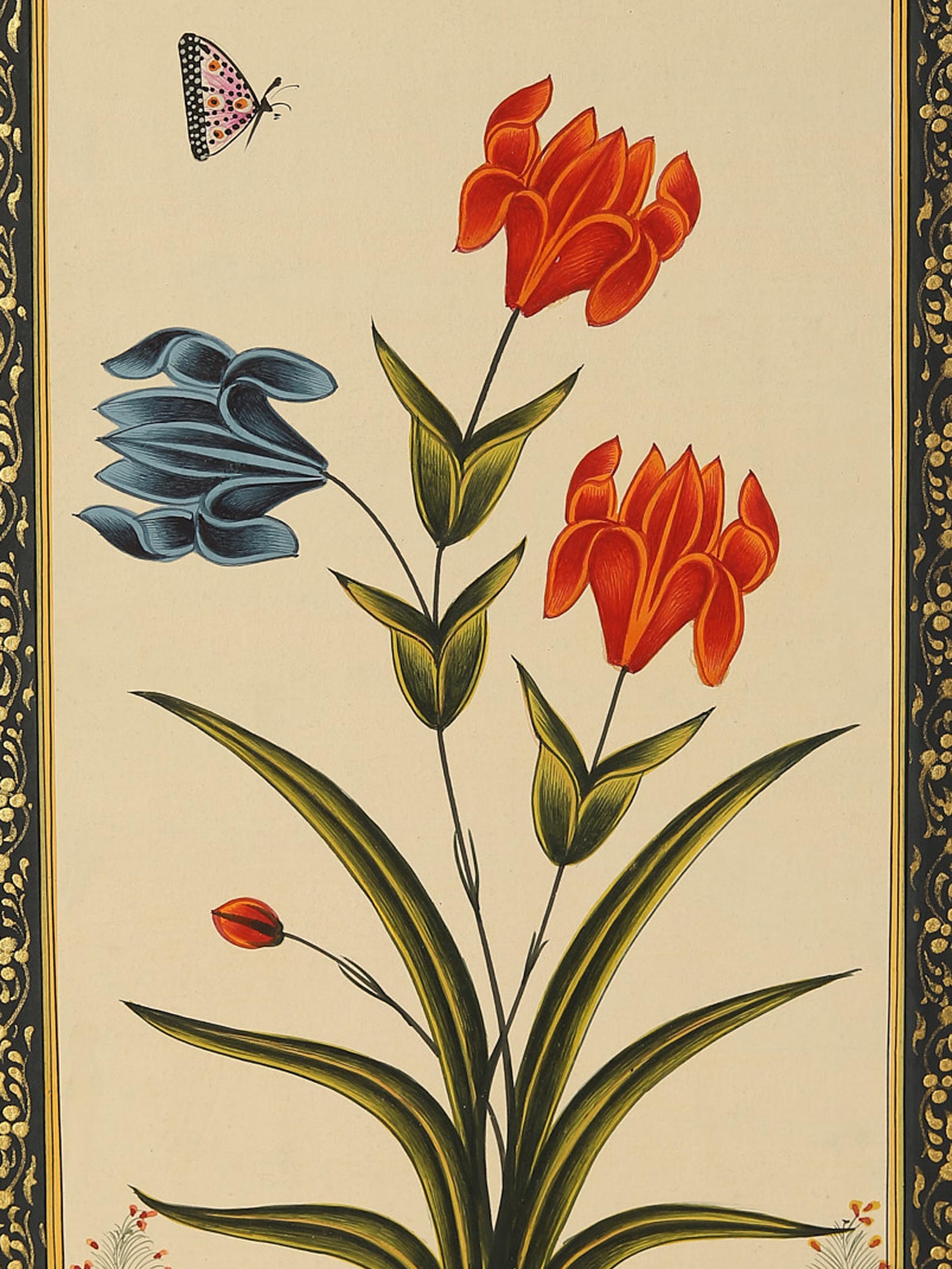 Flower Brown Border Miniature Painting