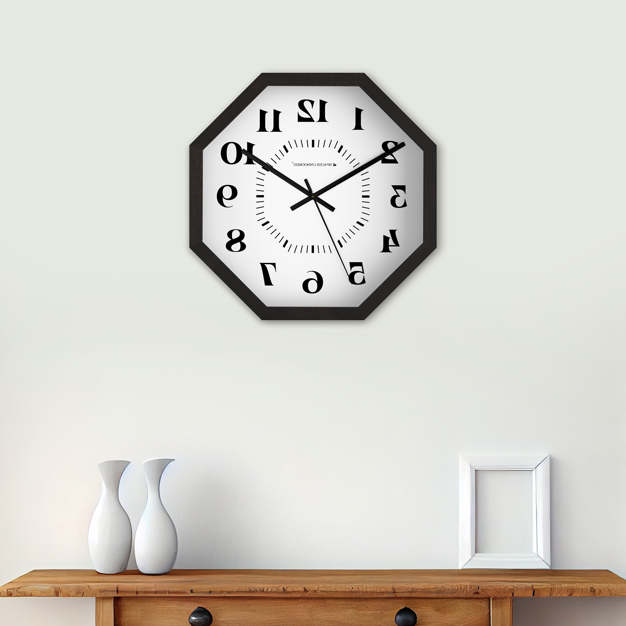 Inverted Numeral Octagonal Wooden Wall Clock