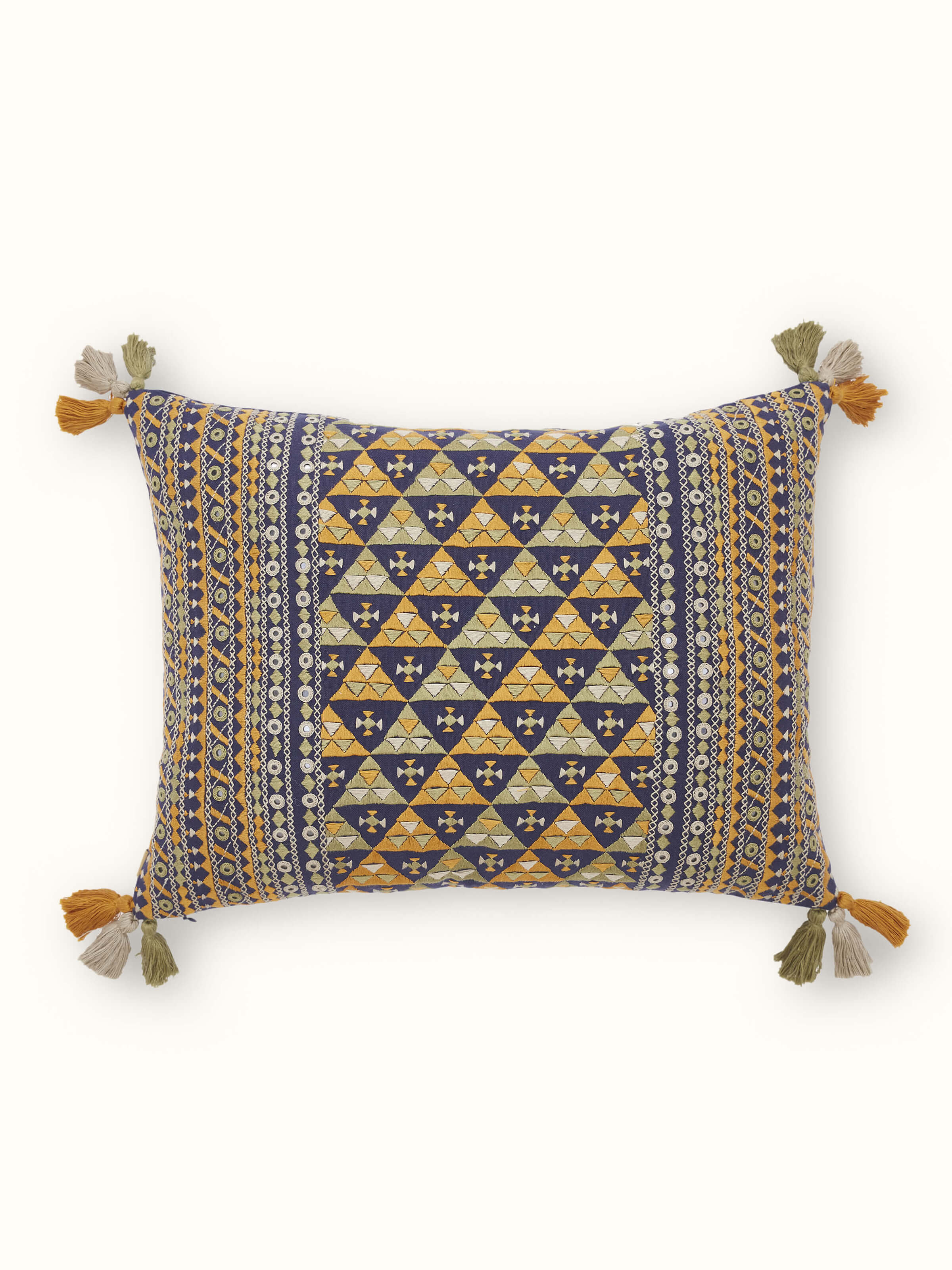 Neel Blue Border Cotton Suf Hand Embroidered Cushion Cover