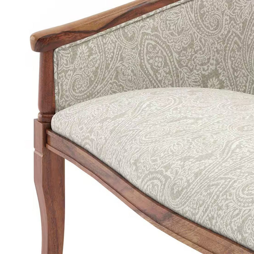 Florence Loveseat 2 Seater In Teak Finish With Monochrome Paisley Colour