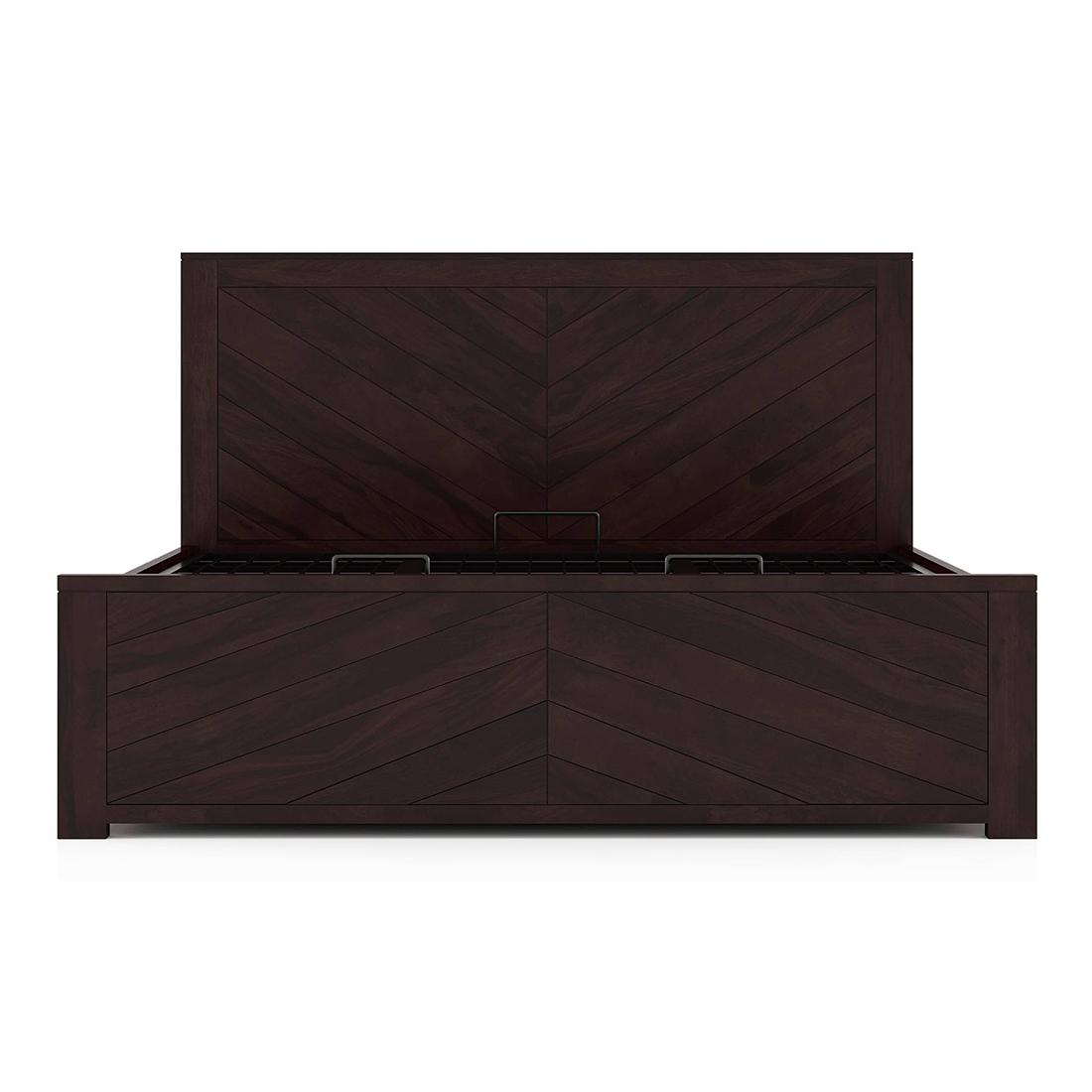 Almaya Solid Wood King Size Hydraulic Storage Bed In Mahogany Finish