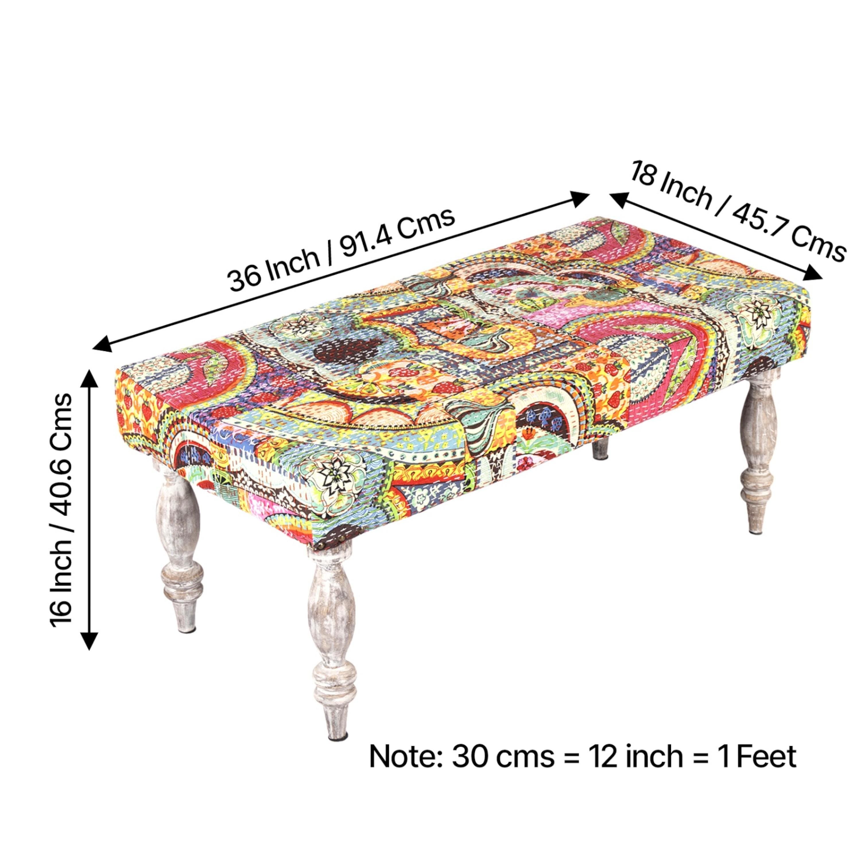 Bestone Solid Wood Bench In Multicolour Patch Kantha Fabric