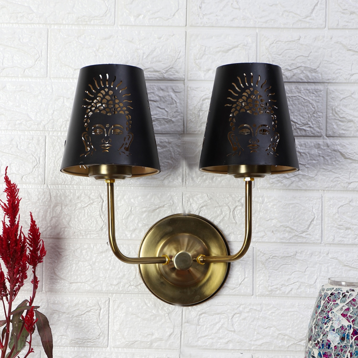 Devansh Metal Electric Wall Light in Gold Colour with Black Shade Count of 2 Lights - Devansh