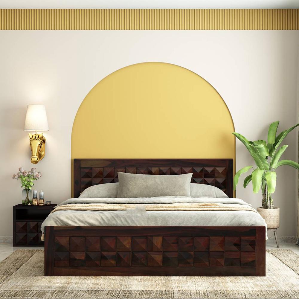 Brilliant Sheesham Wood King Size Bed Drawer Storage Walnut Finish (72 x 78 inches)