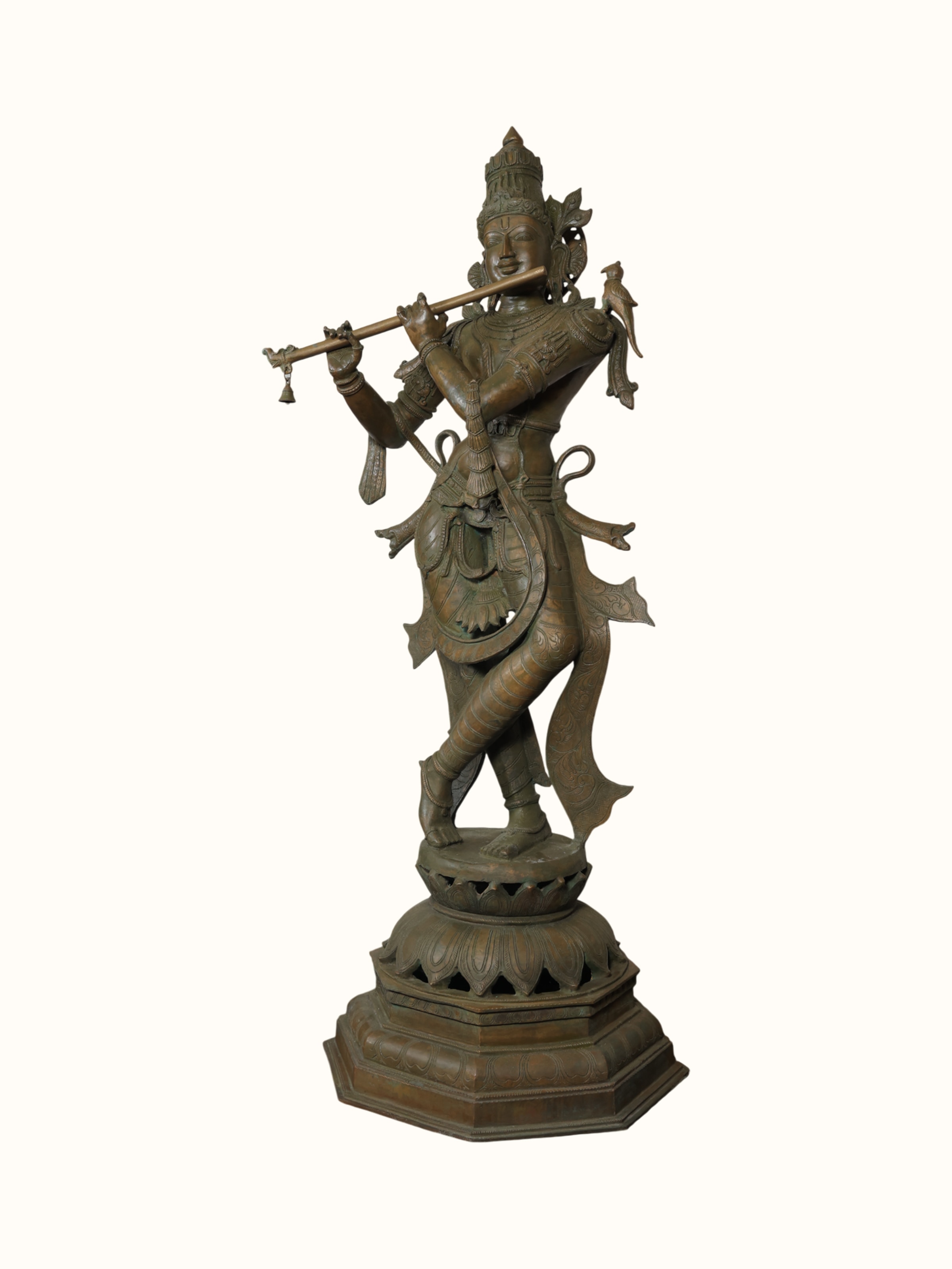 Bronze Krishna Green Patina Idol