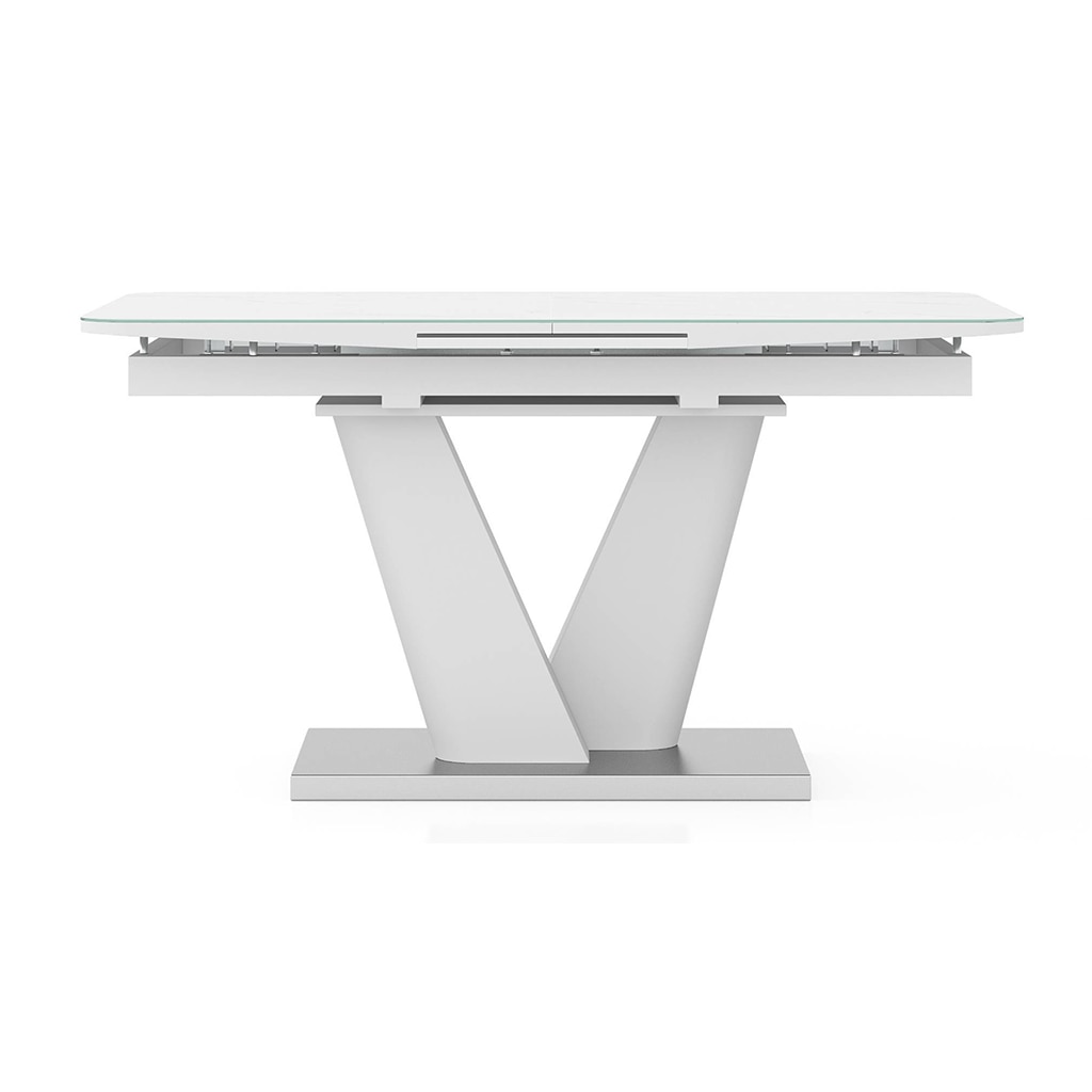 Caribu 4 To 6 Extendable Dining Table In White Marble Color With High Gloss Finish