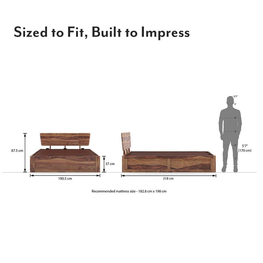 Marieta Solid Wood King Size Hydraulic Storage Bed In Teak Finish