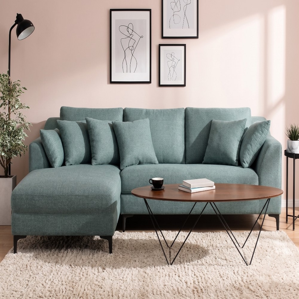 Casella 2 Seater Sectional Sofa with Left Chaise Lounge Sage Green