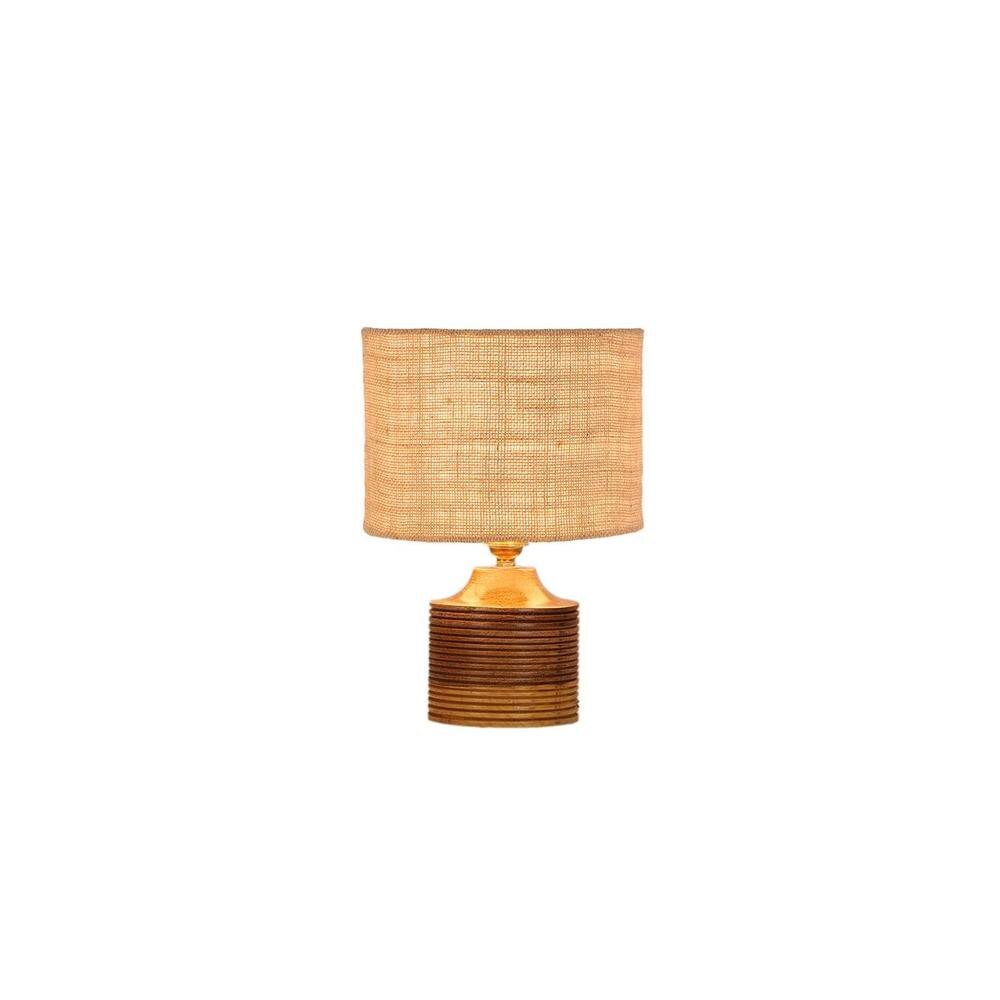 Ezra Beige Jute table lamp with Natural Wood Base