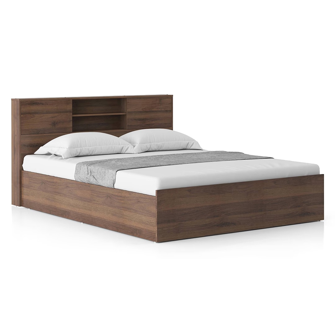Amy Engineered Wood King Size Box Storage Bed In Classic Walnut Finish
