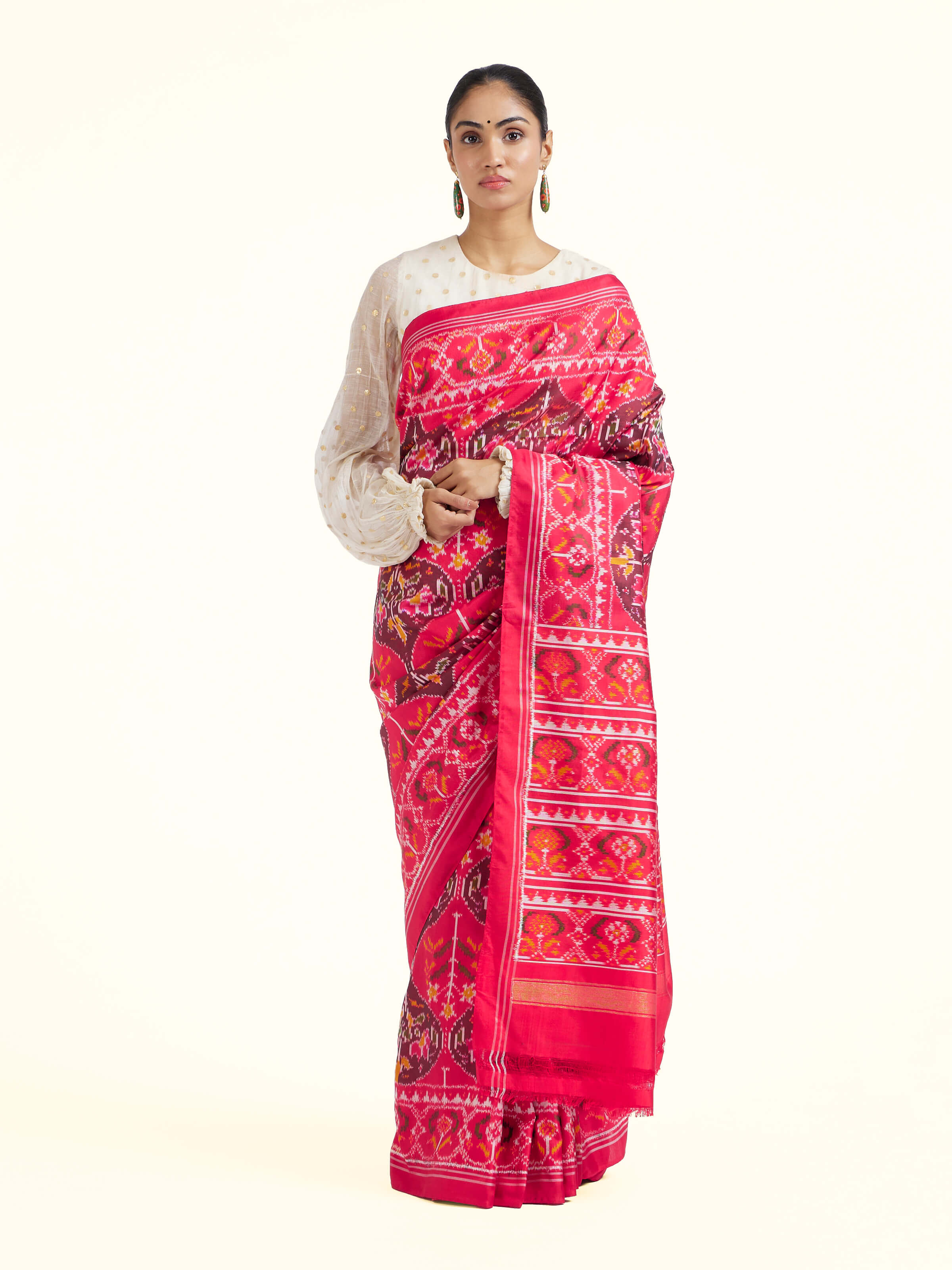 Red Mulberry Silk Ikat Saree