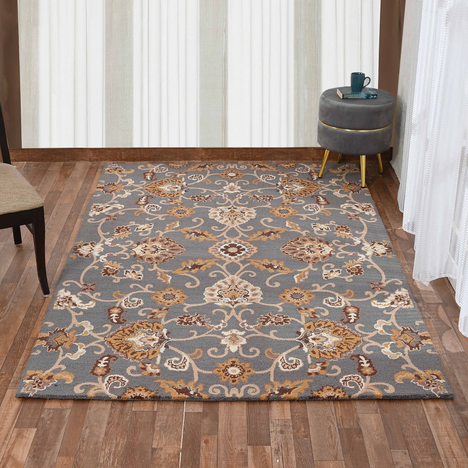 Presto Grey Traditional Hand Tufted Wool Carpet 6X9 Feet - Presto
