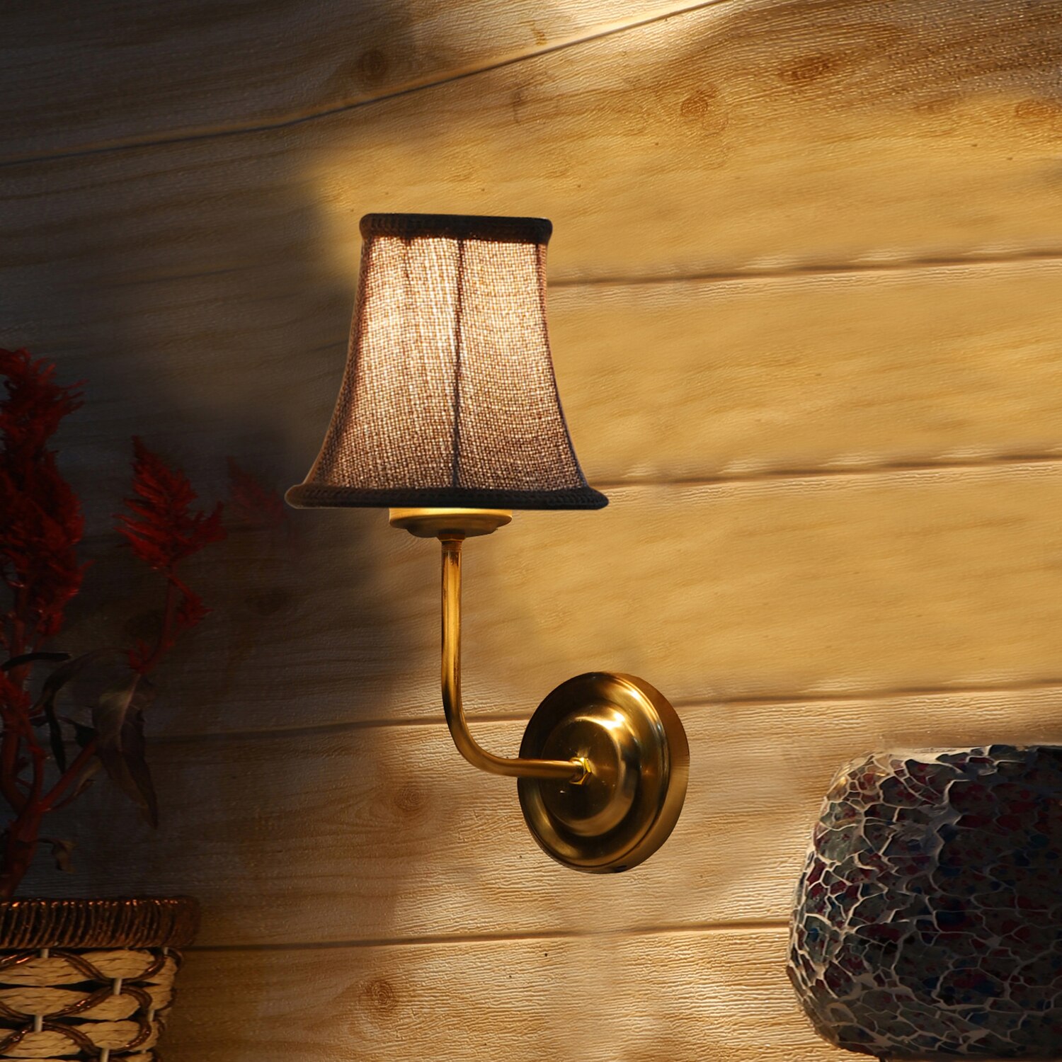 Devansh Gold Wall Mounted Lamp With Beige Jute Shade