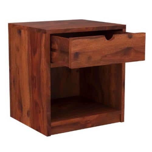 Cedar Solid Wood Bedside Table in Teak Finish