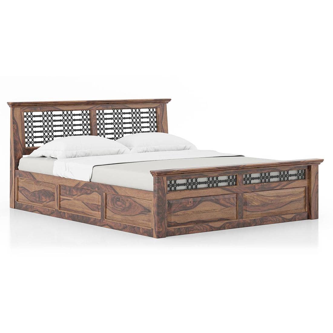 Bunai Solid Wood King Size Box Storage Bed In Teak Finish