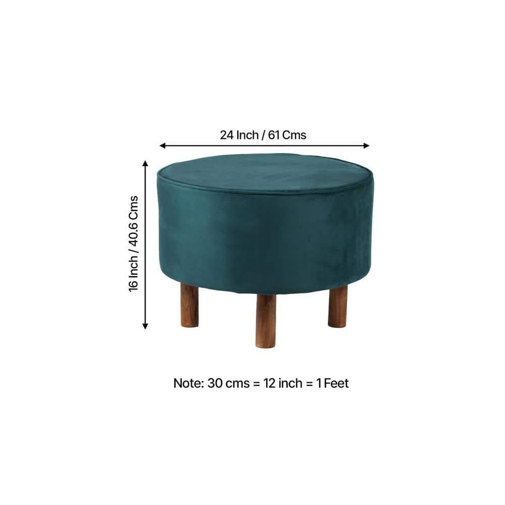 Rosslyn Solid Wood Ottoman Pouffee in Turquoise Sea Velvet