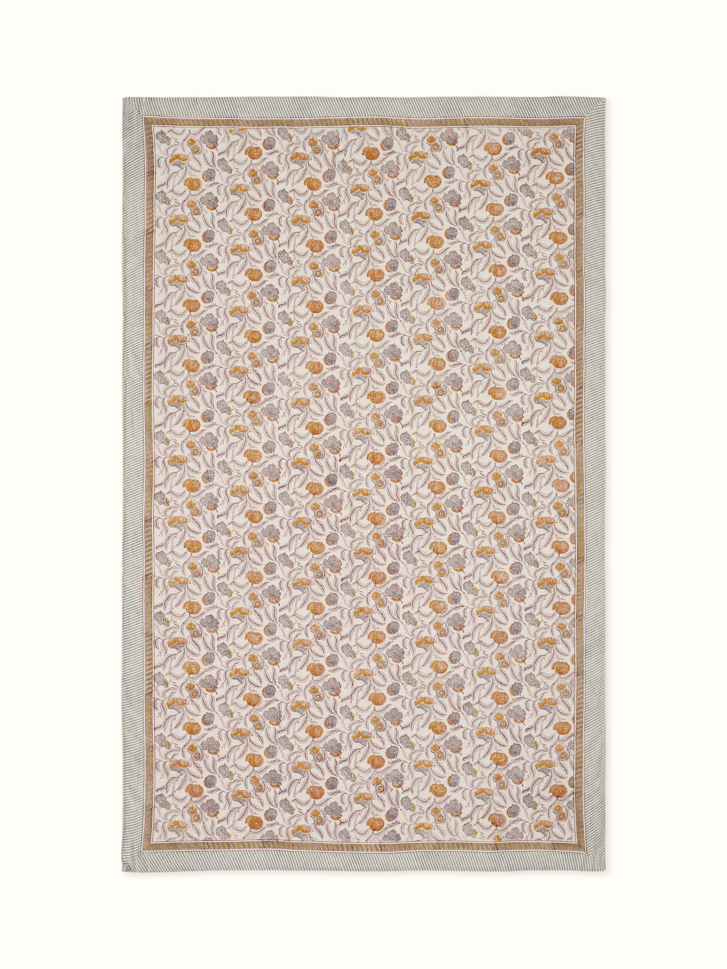 Samaha Grey Floral Cotton Sanganeri Hand Block Printed Table Cover 6 Seater