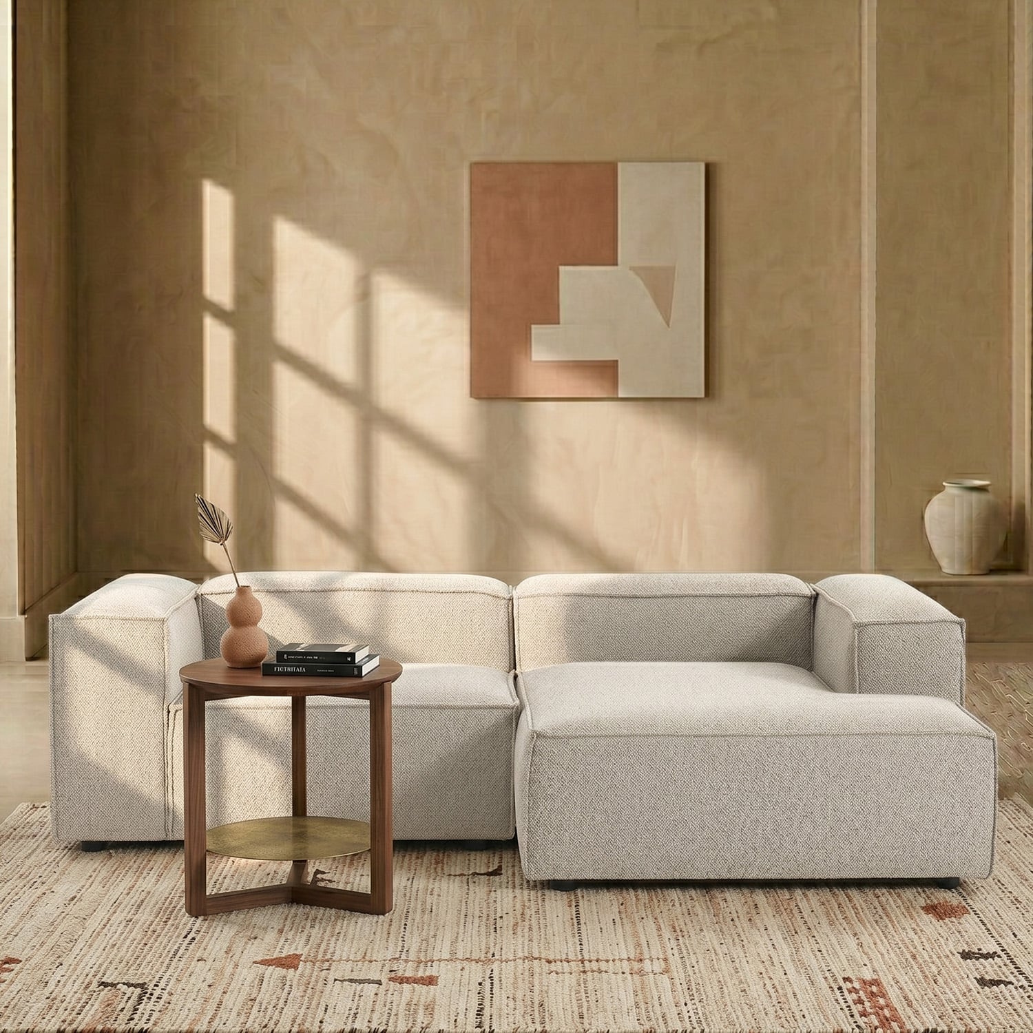 Elegantedge Wood Left Aligned 2-Seater With Upholstery Non Storage Sofa In White Colour - Nestroots