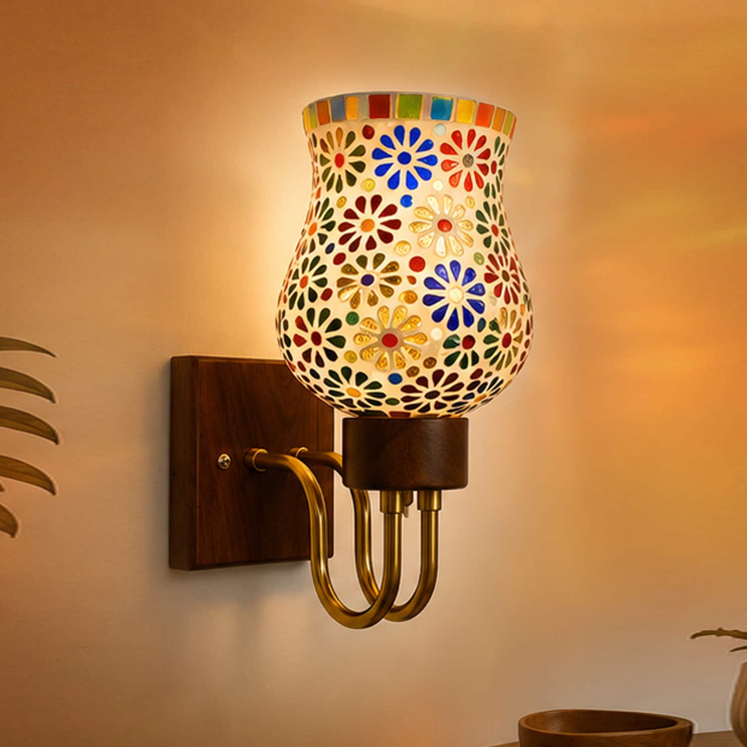 Devansh Metal Electric Wall Light in Black Colour with Orange Shade Count of 1 Light