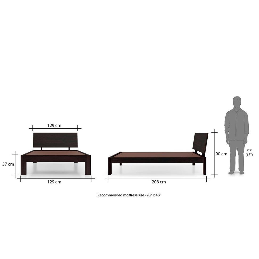 Boston Solid Wood Compact Queen Size Bed In Mahogany Finish