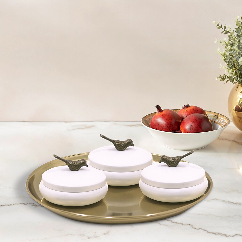 Metalsmith Metal Serveware Box Set of 4 with Tray White Finish - Metalsmith