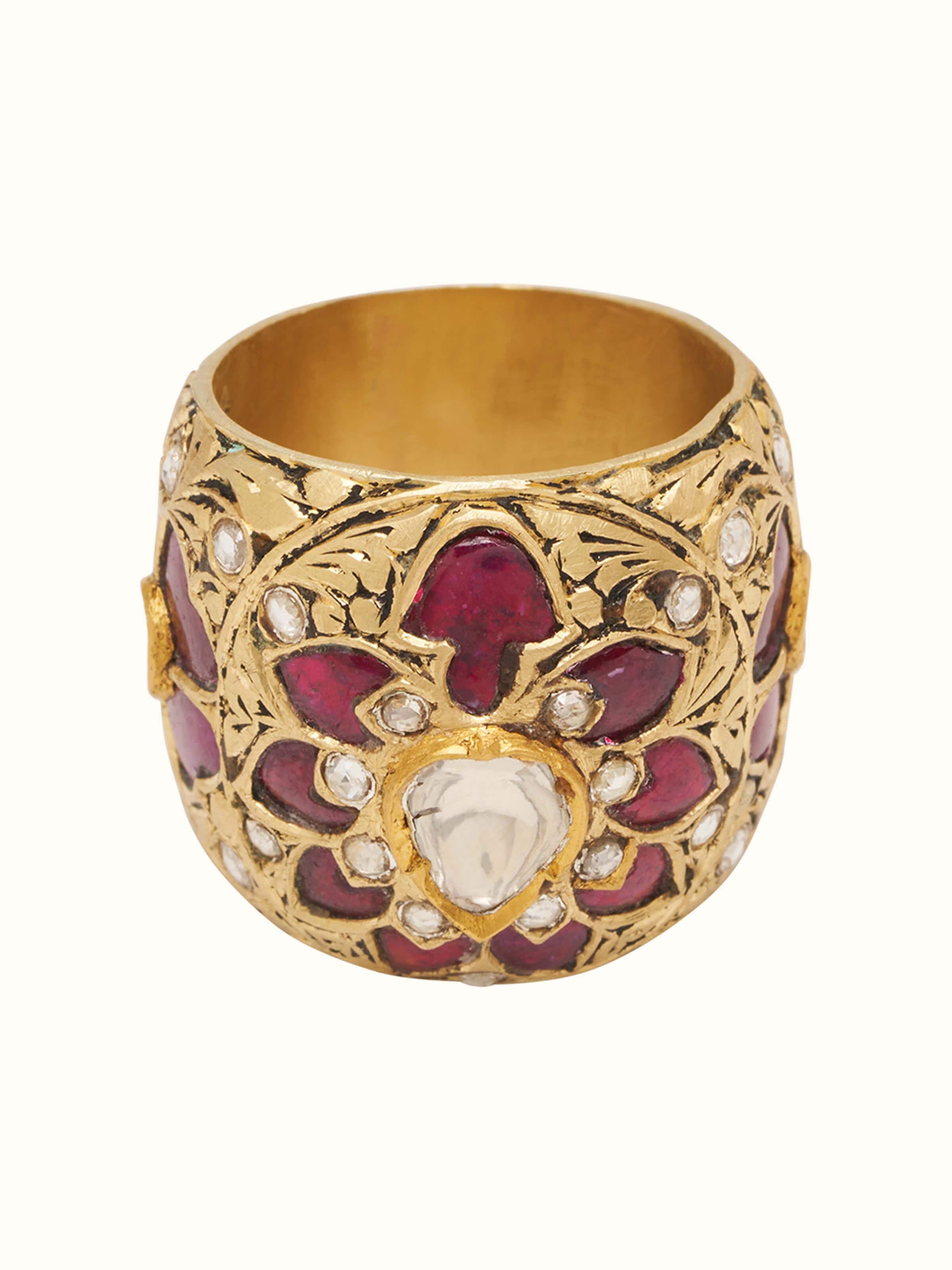 Front view of Partash 18 Karat Gold Ring showcasing elegant design and refined gold finish