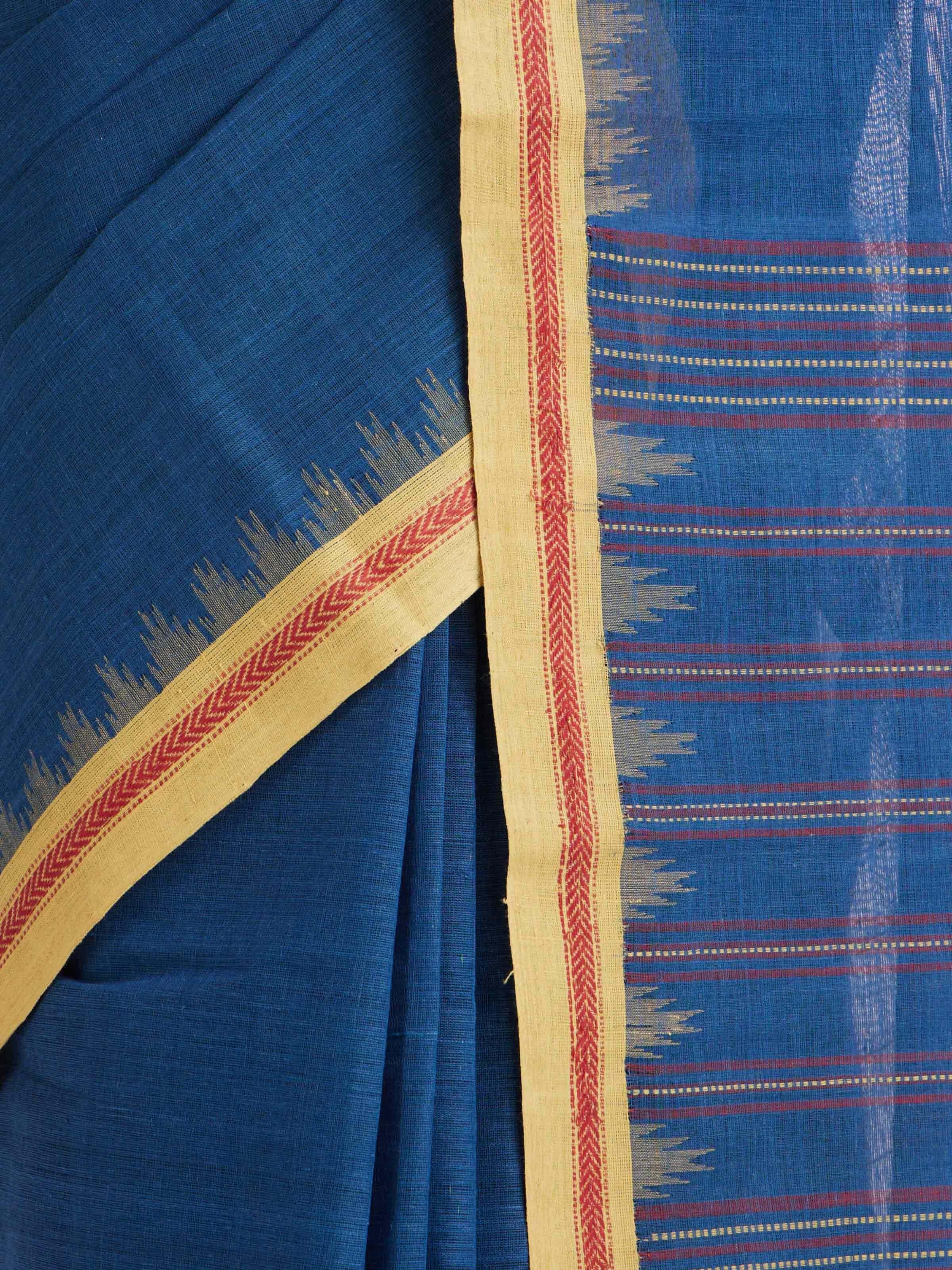 Blue Natural Dyed Cotton Saree