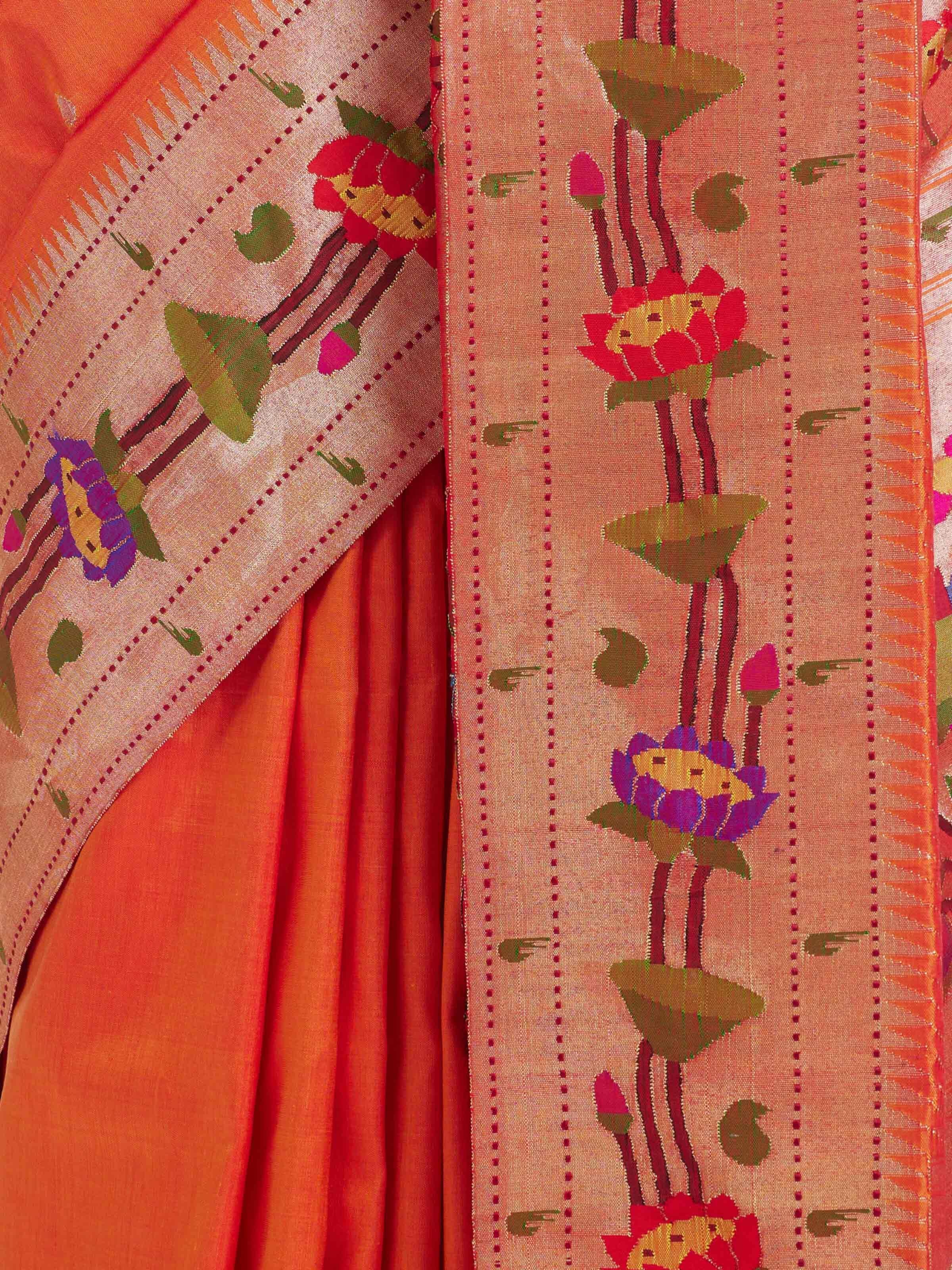 Orange Paithani Silk Saree