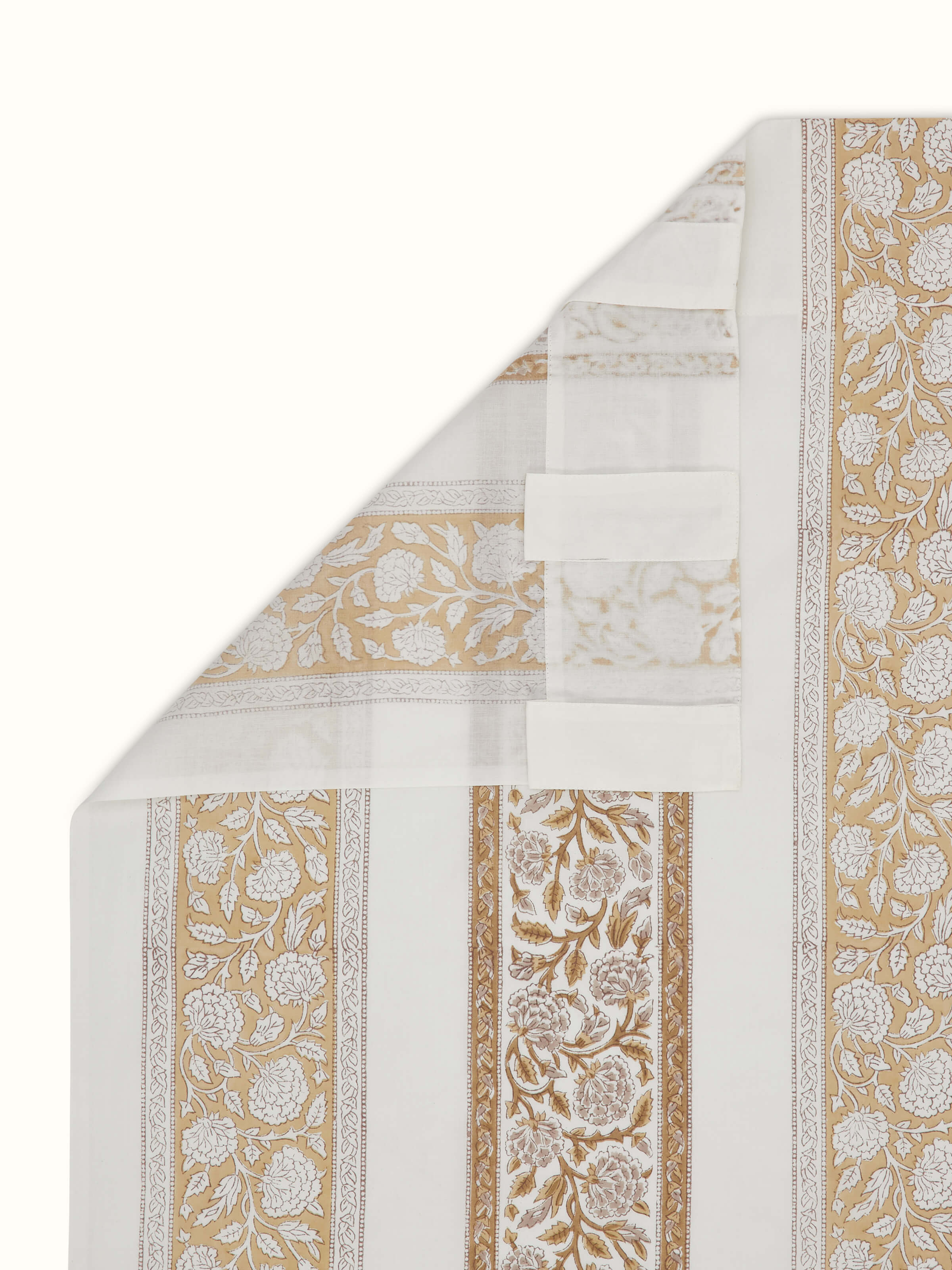 Saha Brown Floral Stripe Cotton Sanganeri Hand Block Printed Curtain (9 Ft)