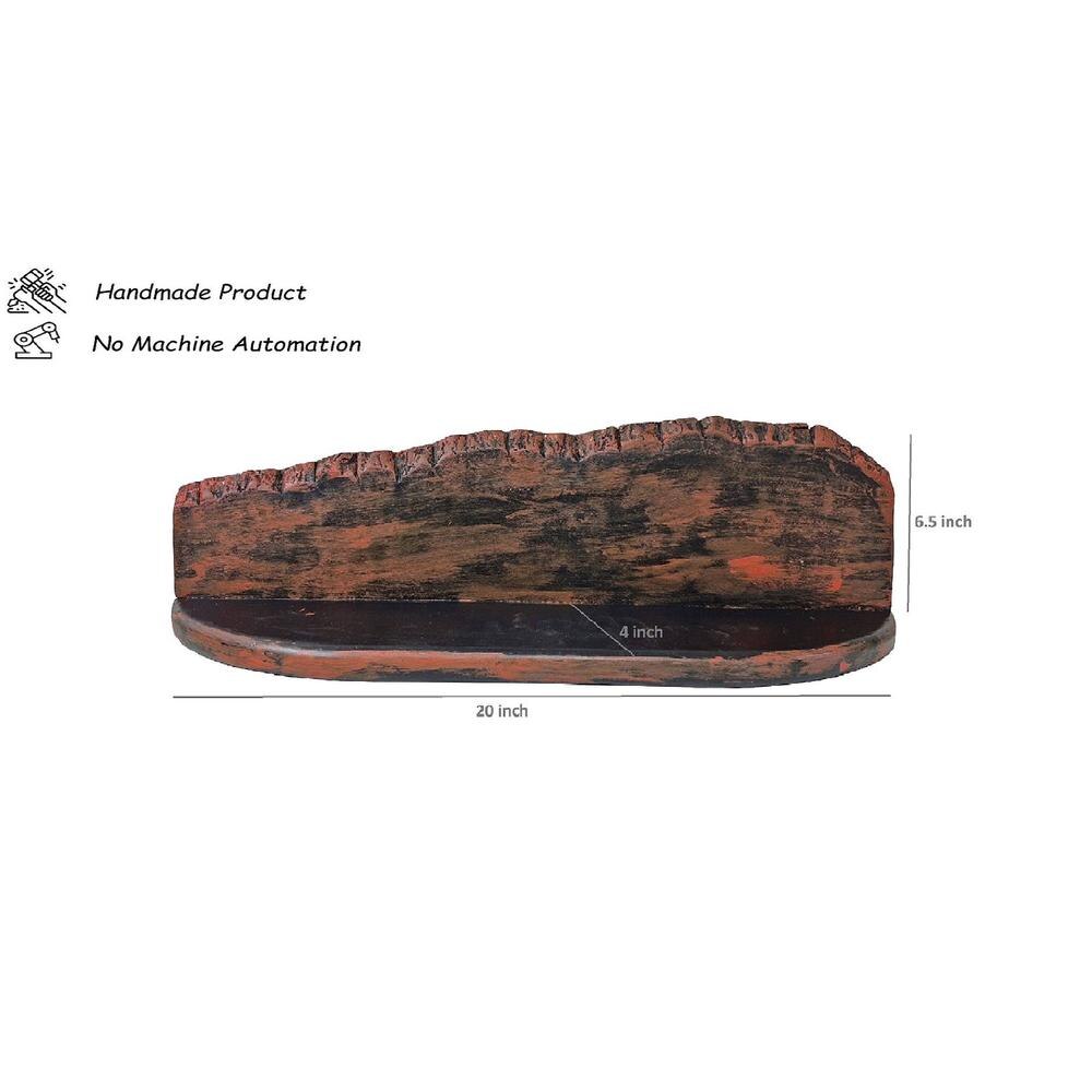 Hugo Red Colour Solid Wood Wall Shelf with Bark lining