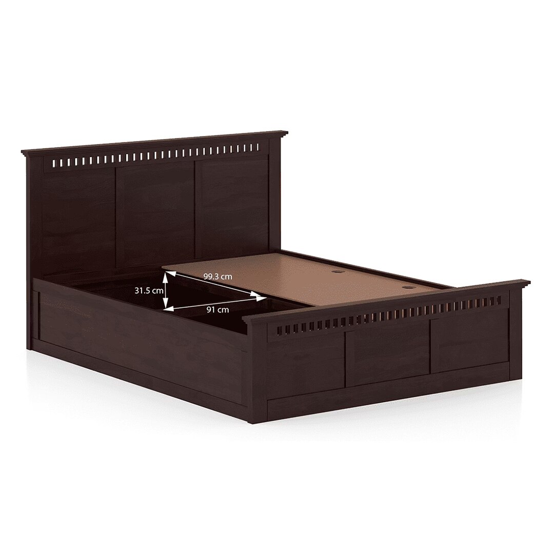 Fidora Solid Wood King Box Storge Bed In Mahogany Finish
