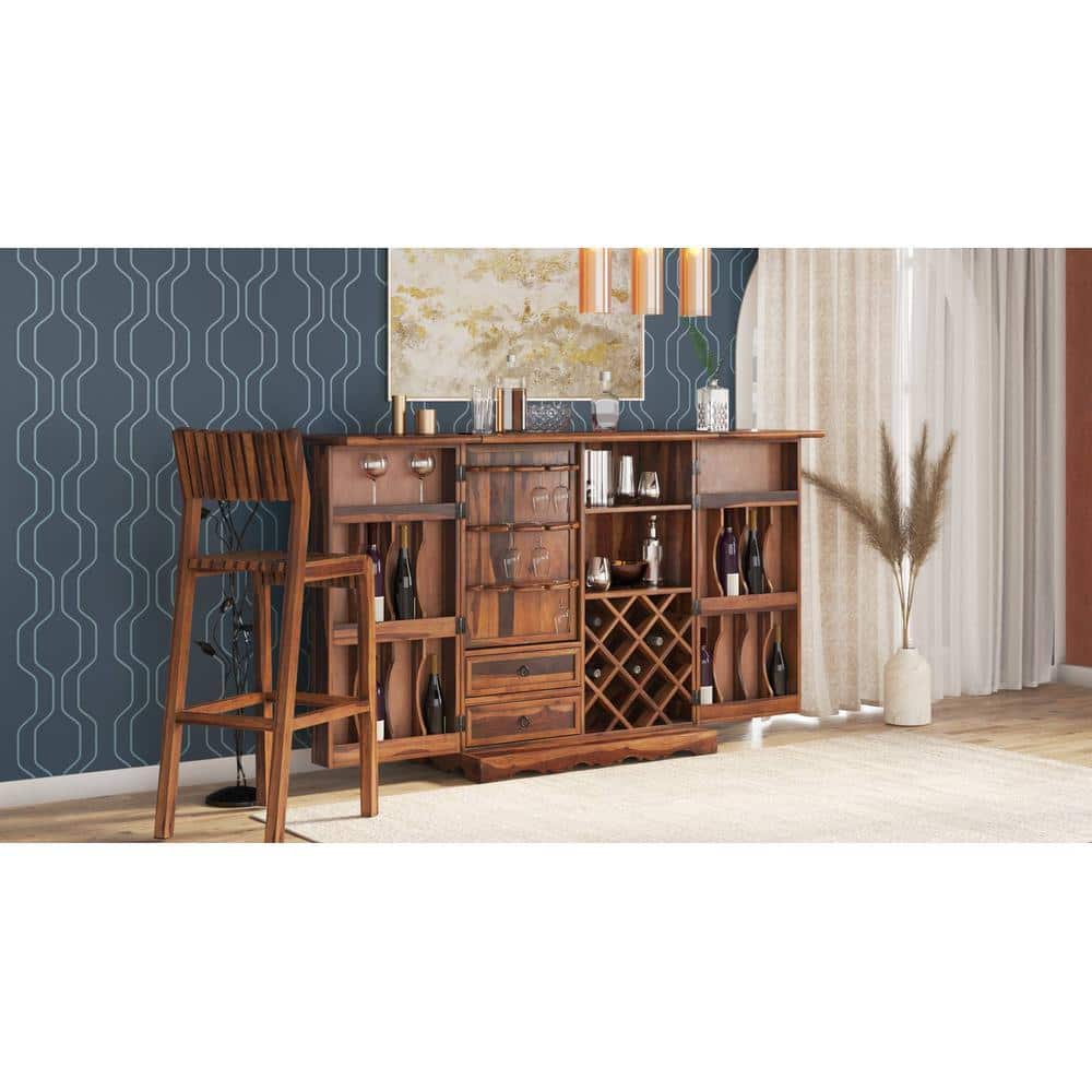 Calipo Sheesham Wood Bar Cabinet in Provincial Teak Finish