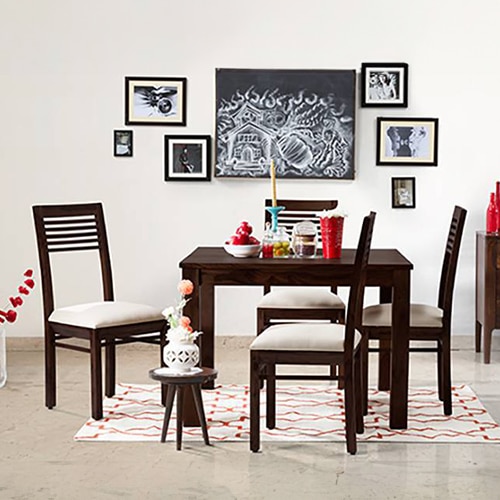 Brighton Zella Solid Wood 4 Seater Dining Table With Set Of 4 Chairs (Colour- Wheat Brown , Finish- Mahogany)