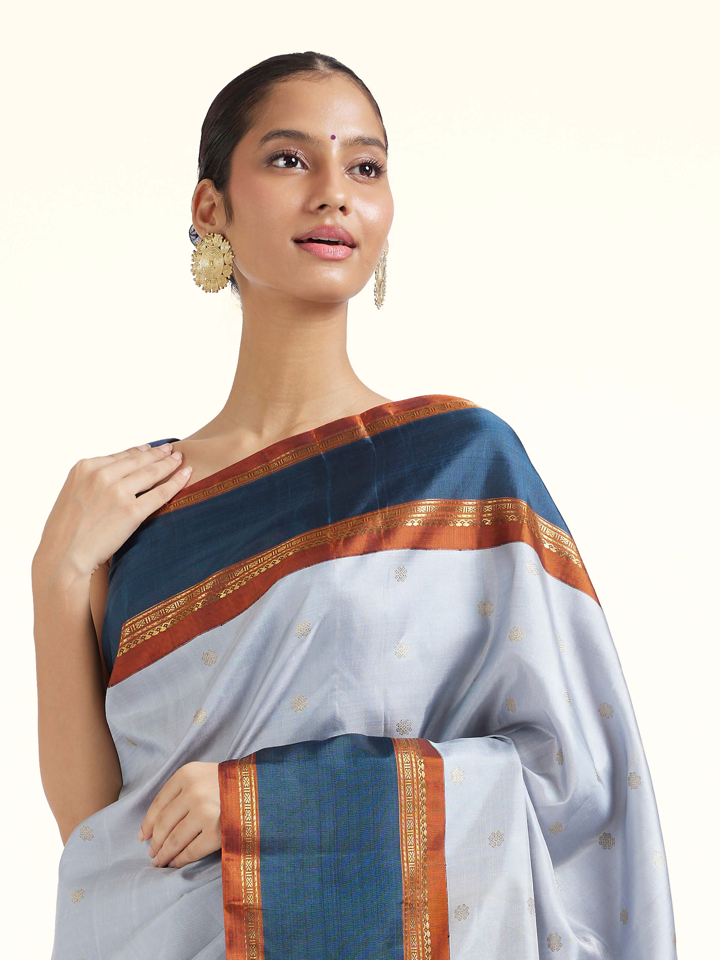 Light Grey Silk Kancheepuram Saree