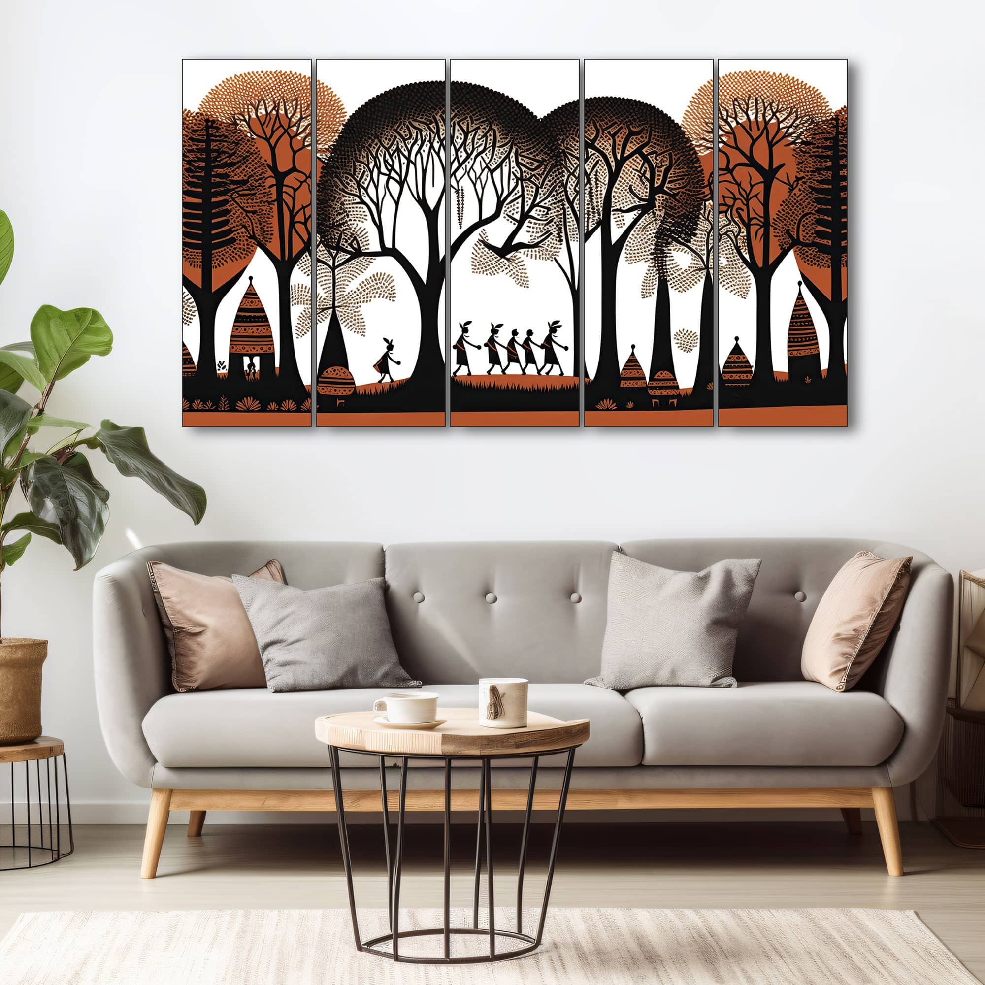 The Castle Decor Warli Art Wall Painting Wooden Framed 27x48 Inch (Style 3) - The Castle Decor