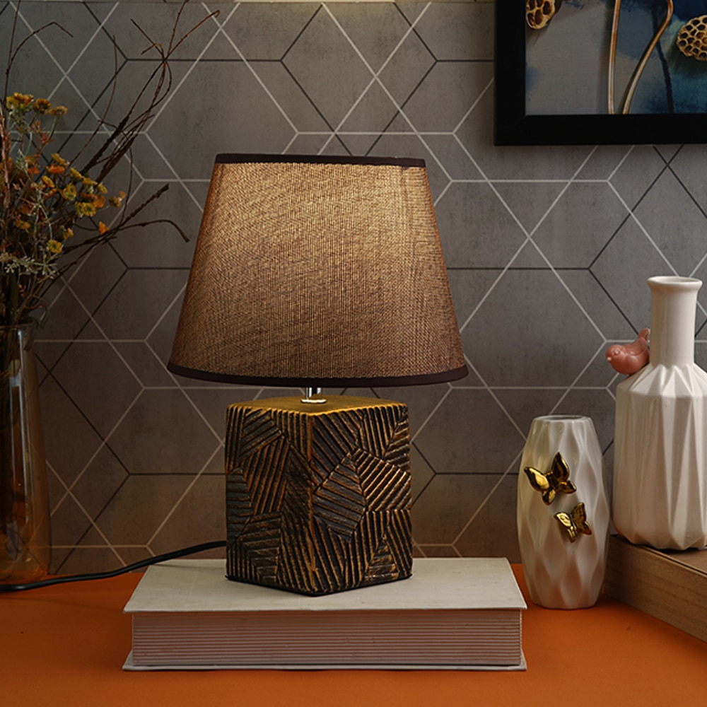 Short Table Lamp Brown Compact Contemporary Design
