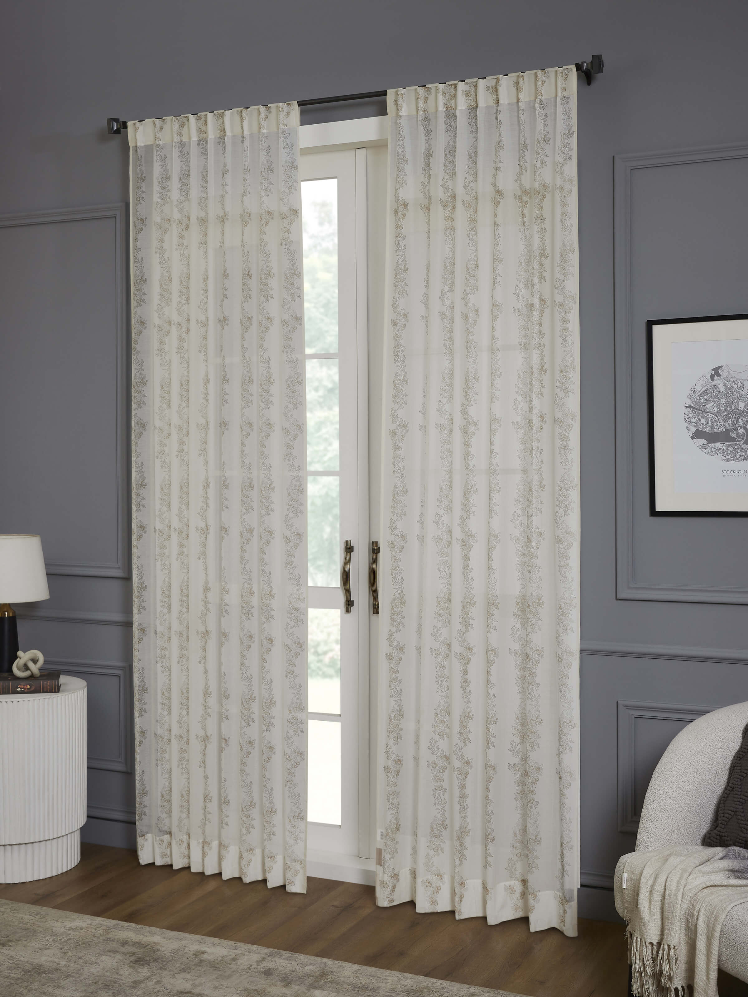 Shivranjini beige floral cotton silk Sanganeri hand block printed curtain 9 ft – Swadesh