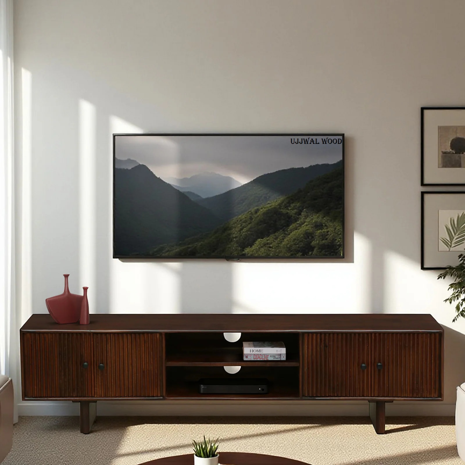Mango Wood TV Unit in Tubbaq Finish for TVs up to 70 Inches - Ujjwal Wood