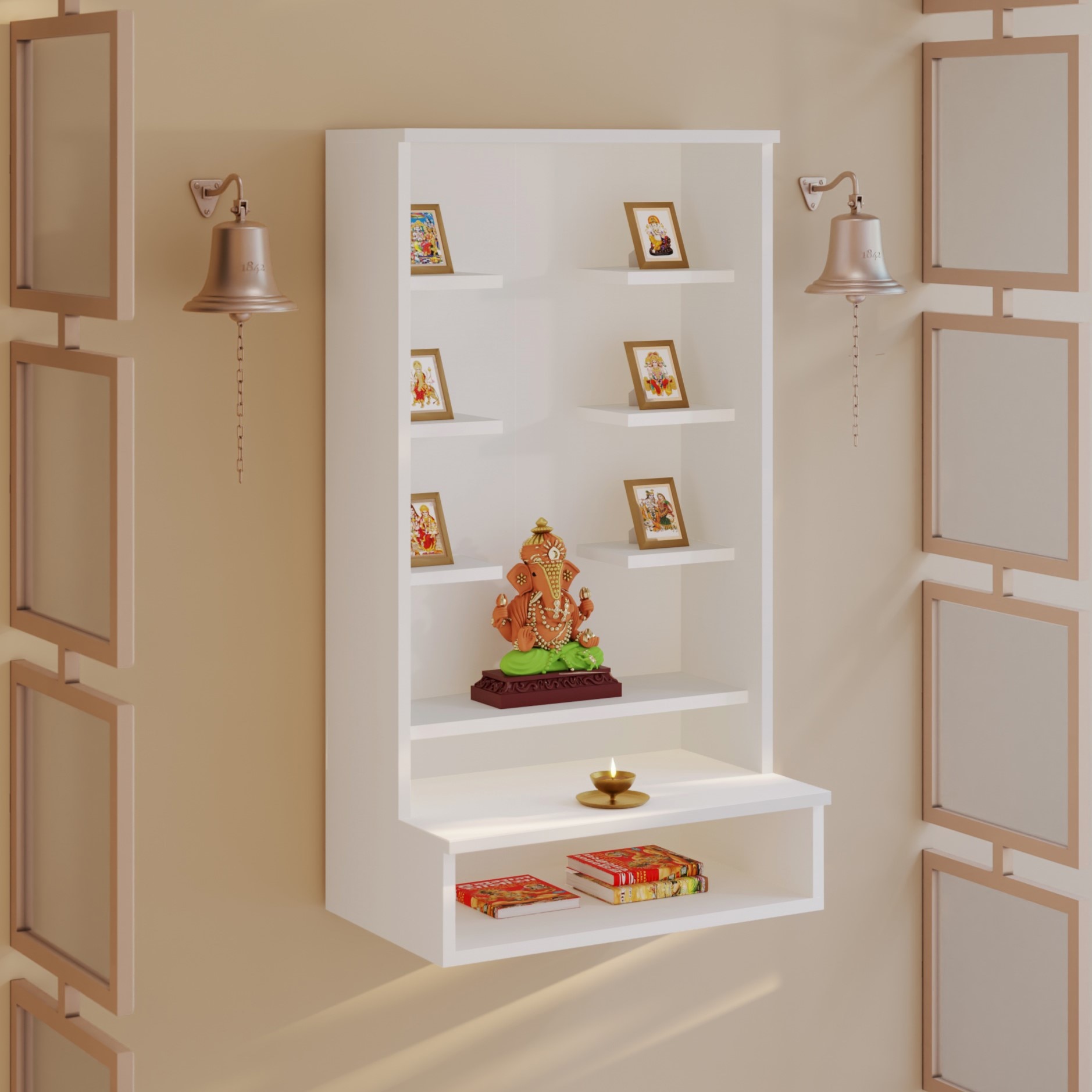 Bluewud Shubh Mini Engineered Wood Prayerut In White Finish