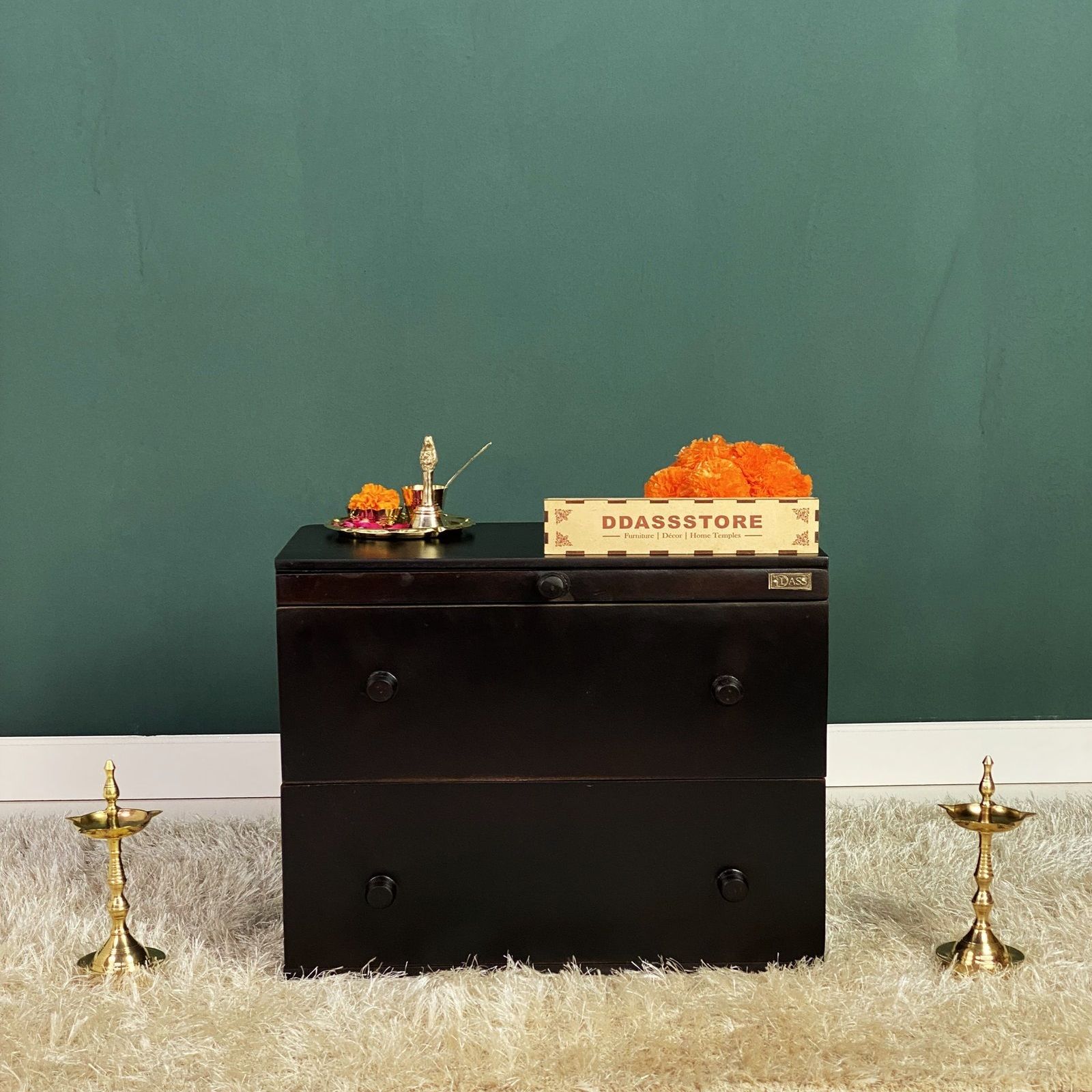 D'Dass Multi Color Mdf and Sheesham Wooden Temple With Cabinet For Pooja - D'DASS