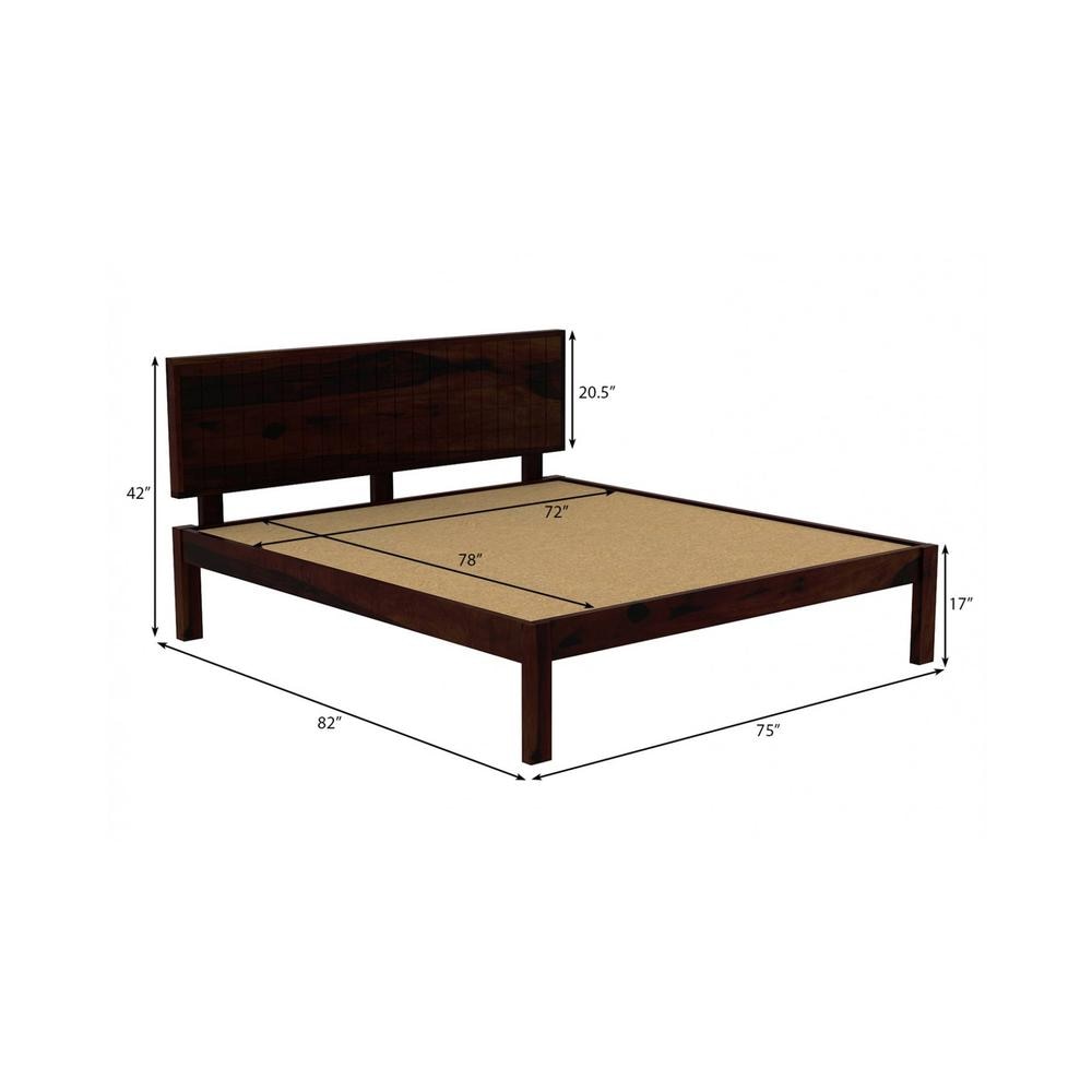 Esra Sheesham Wood King Size Bed Non Storage Walnut Finish (72 x 78 inches)